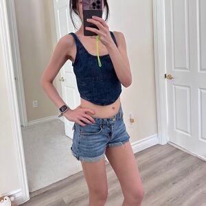 Blue Sleeveless Fitted Crop Tank Top